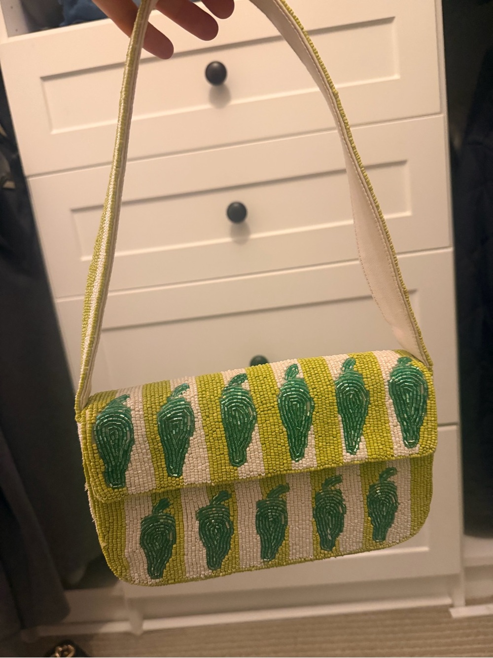Meave beaded lime / lemon shoulder bag